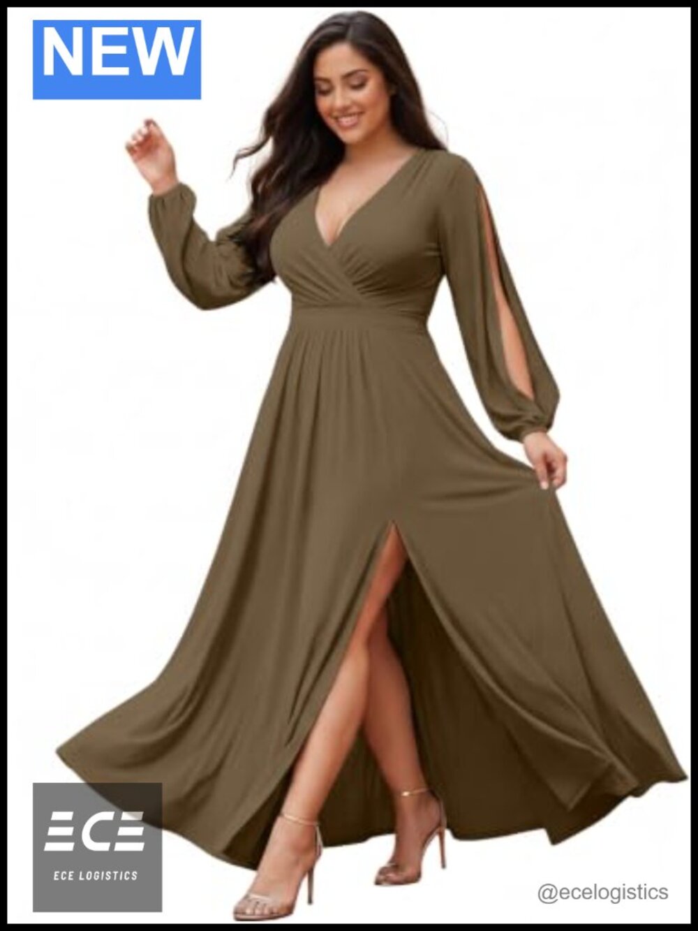Long Sleeve Sexy Slit Evening Photoshoot Fall Maxi Dress